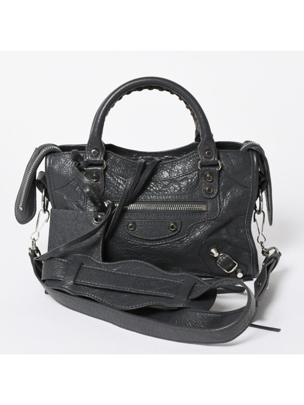 Balenciaga Classic Mini City 2-Way Shoulder Bag Dark Gray Silver